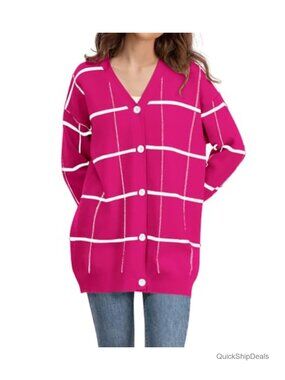 Women's Vintage Plaid Cardigan Button Down V Neck Knit Sweater